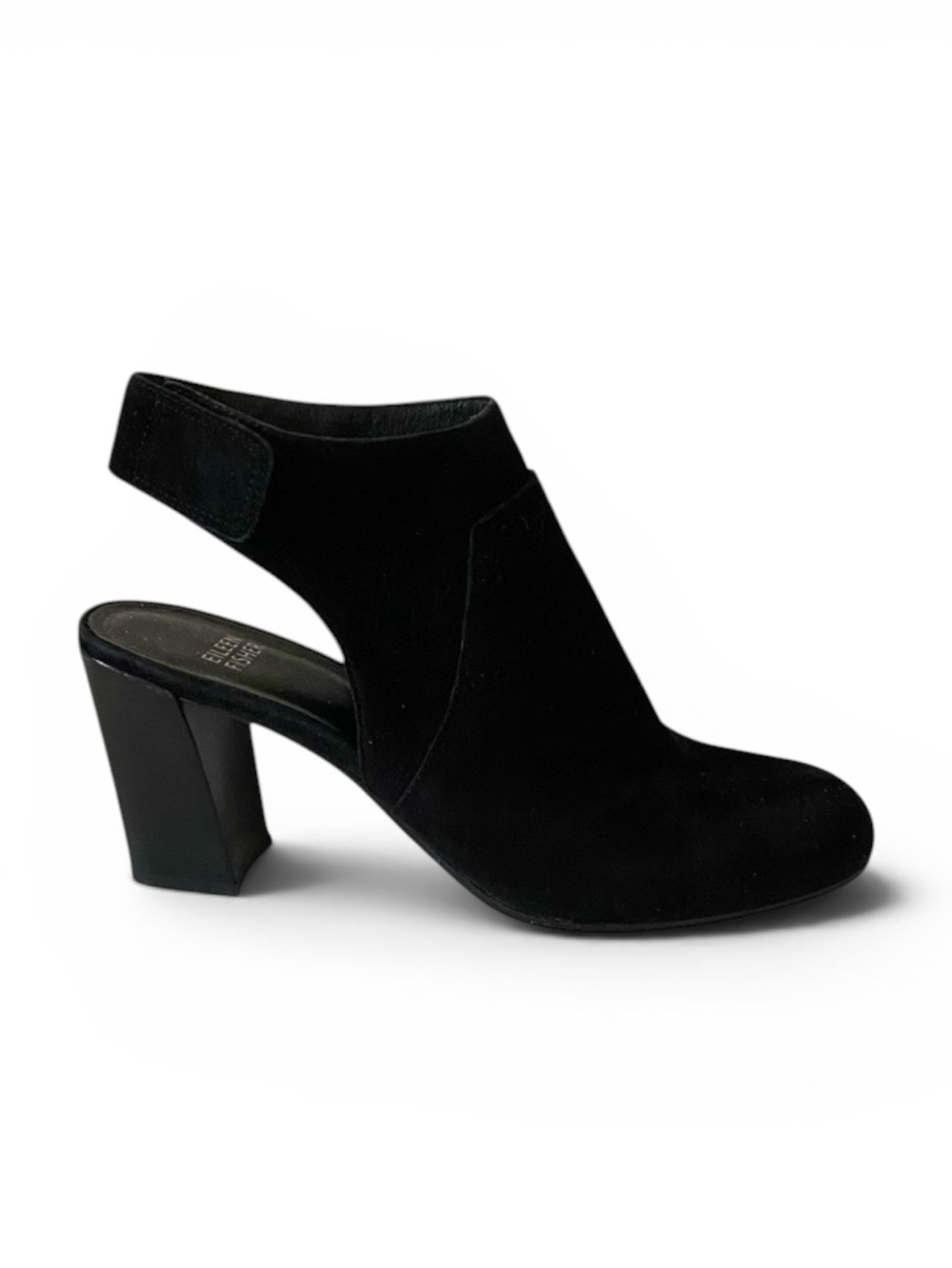Eileen Fisher Black Suede Closed Toe Block Heel Slingback Shoes | 8